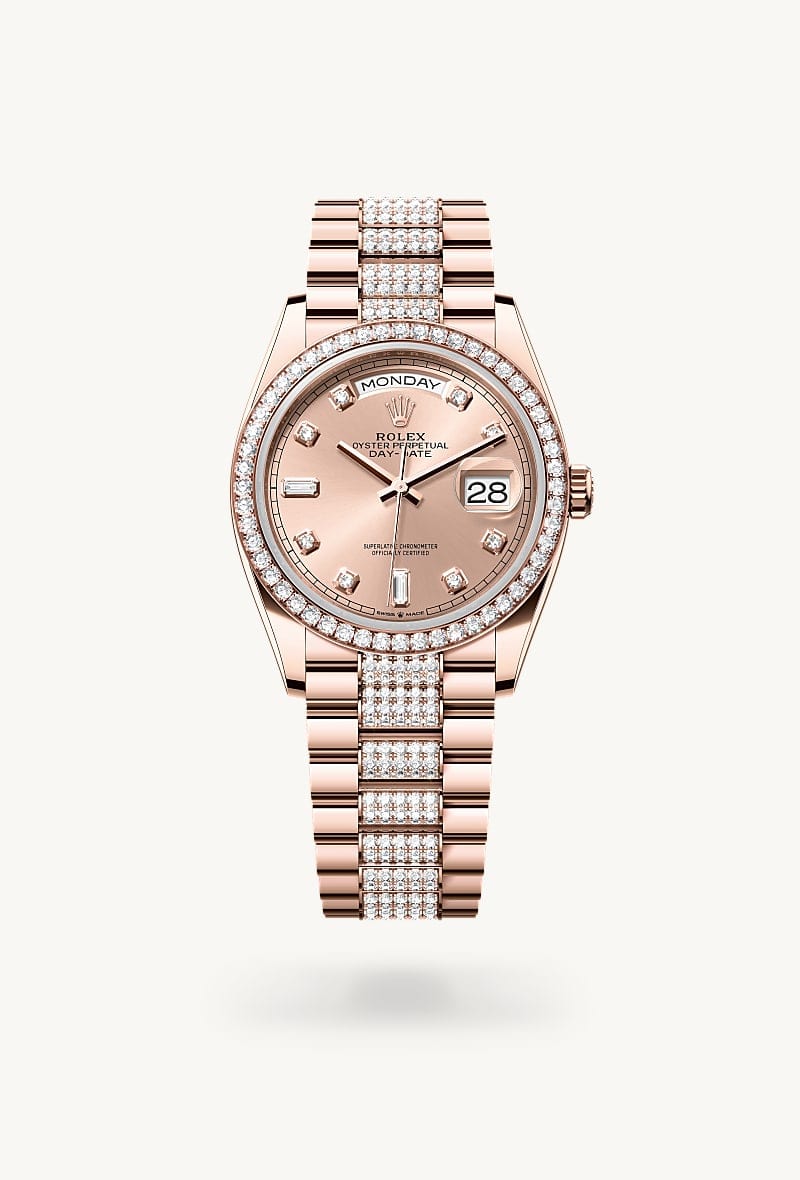 Rolex Day-Date de 18 ct Everose gold, M128345RBR-0020 - Jael Joyería
