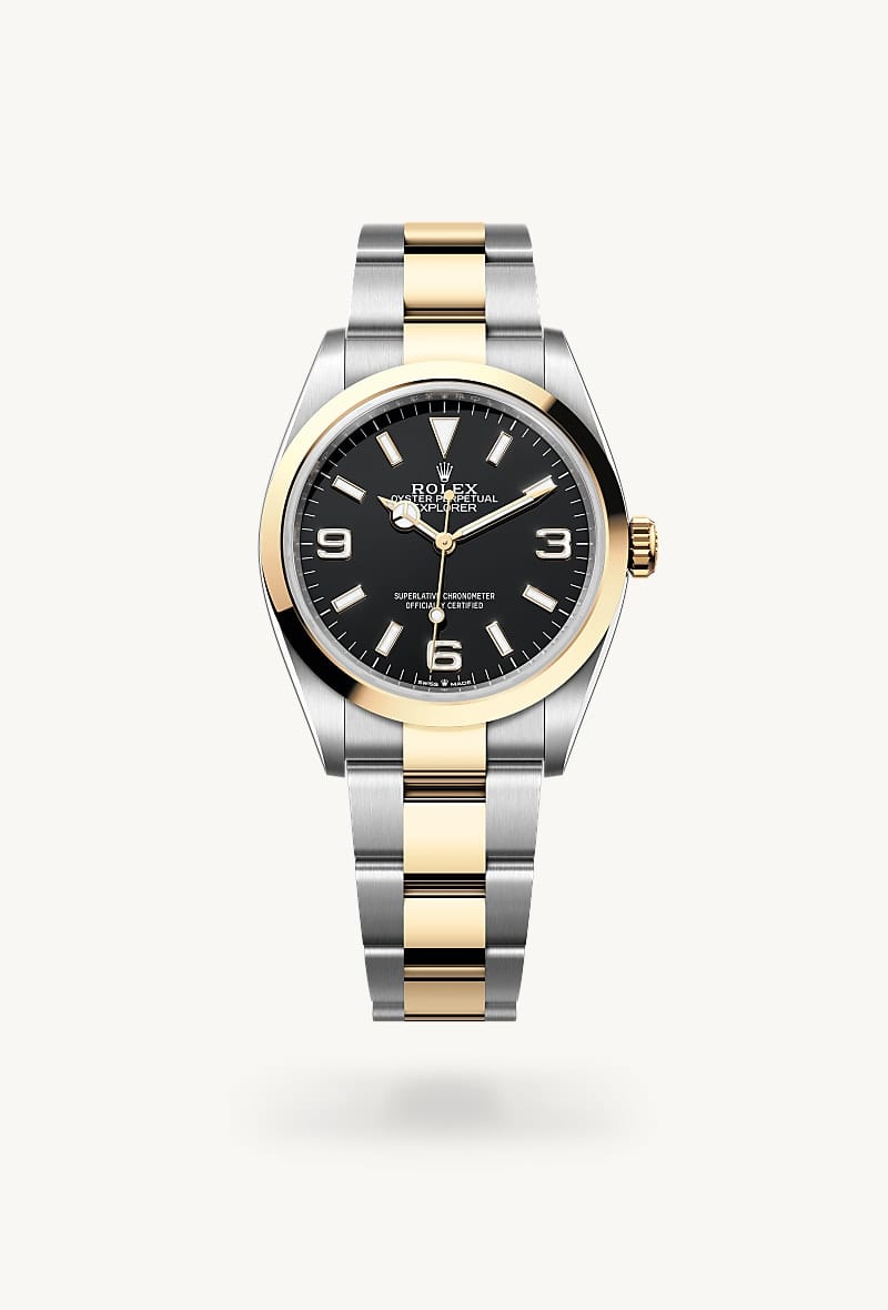 rolex Explorer de Rolesor amarillo —combinación de acero Oystersteel y oro amarillo, M124273-0001 - Jael Joyería