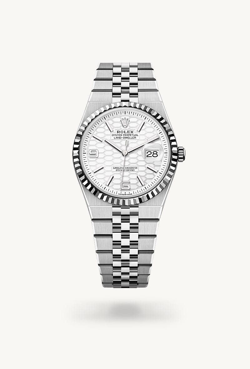 rolex Land-Dweller de Rolesor blanco —combinación de acero Oystersteel y oro blanco, M127234-0001 - Jael Joyería