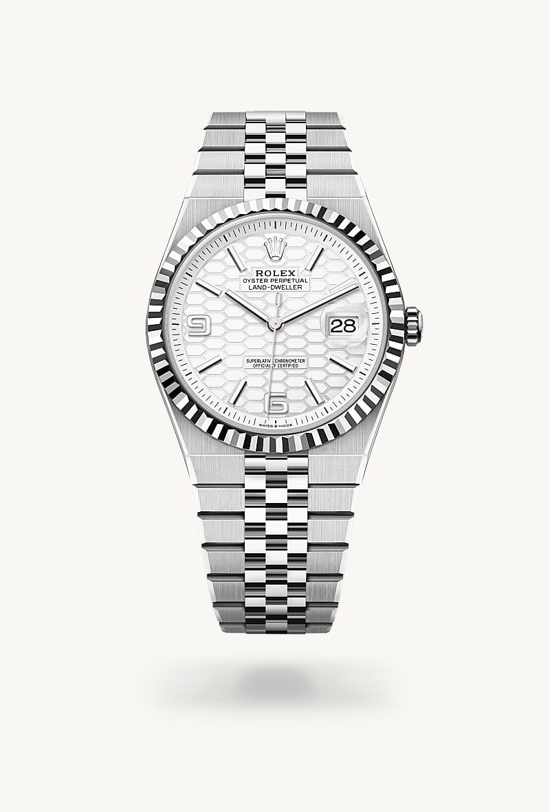 rolex Land-Dweller de Rolesor blanco —combinación de acero Oystersteel y oro blanco, M127334-0001 - Jael Joyería