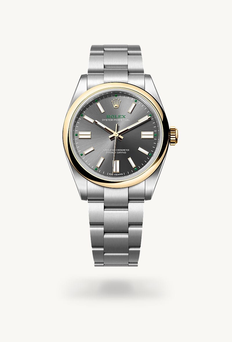 rolex Oyster Perpetual de Rolesor amarillo —combinación de acero Oystersteel y oro amarillo, M134303-0001 - Jael Joyería