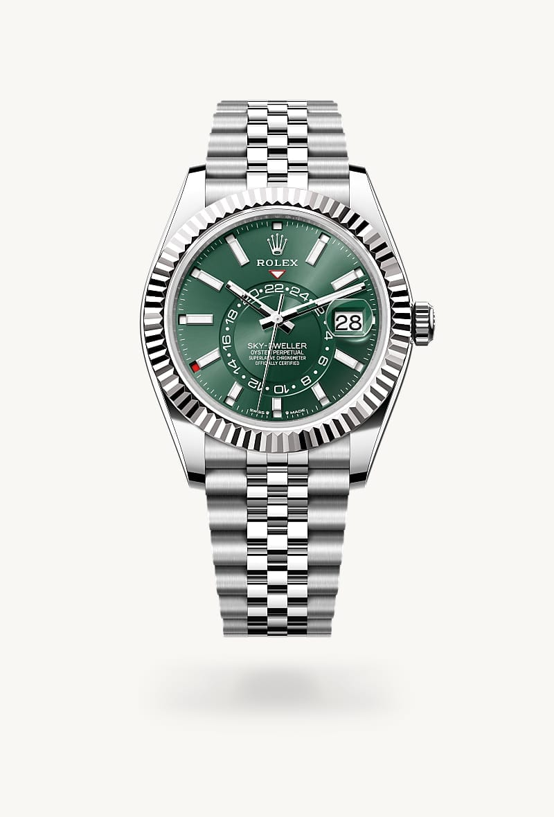 rolex Sky-Dweller de Rolesor blanco —combinación de acero Oystersteel y oro blanco, M336934-0002 - Jael Joyería