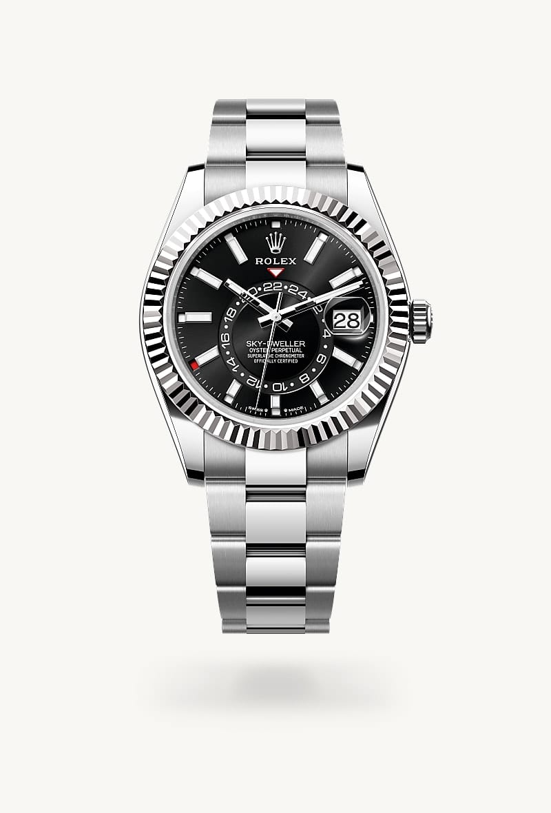 rolex Sky-Dweller de Rolesor blanco —combinación de acero Oystersteel y oro blanco, M336934-0007 - Jael Joyería