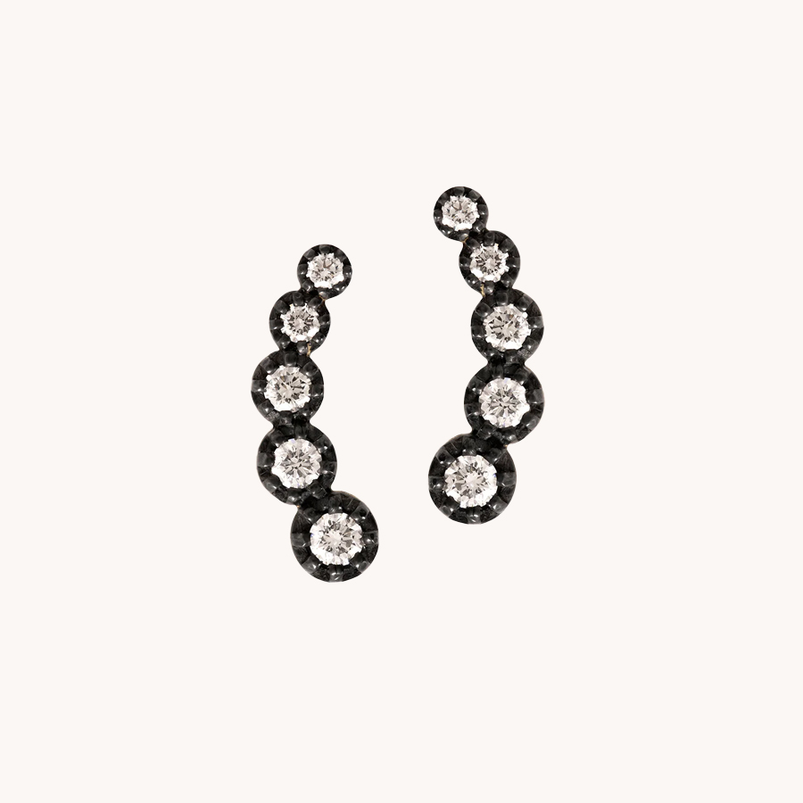 LEANDRA MIDNIGHT GOLD, OXIDISED SILVER AND DIAMOND STUD EARRINGS