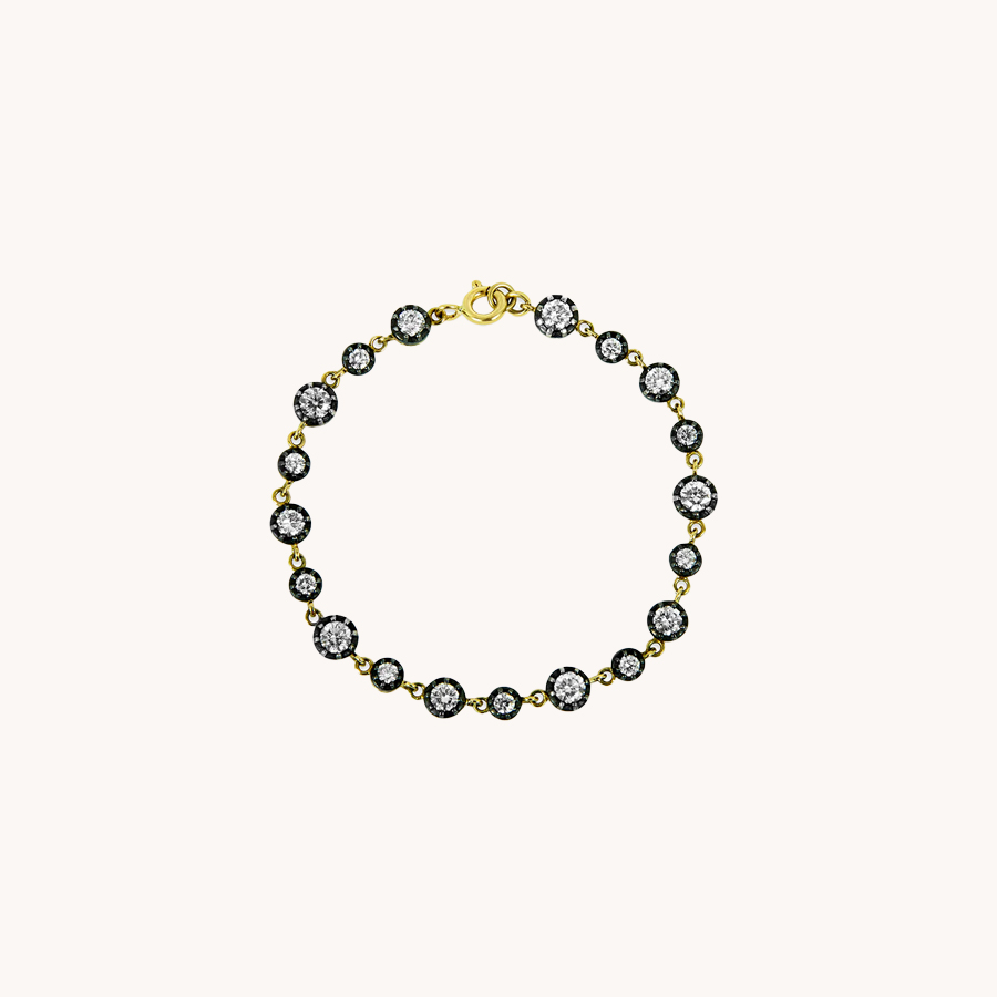 LEANDRA RIVIERE MIDNIGHT YELLOW GOLD AND OXIDISED SILVER BRACELET WITH DIAMONDS