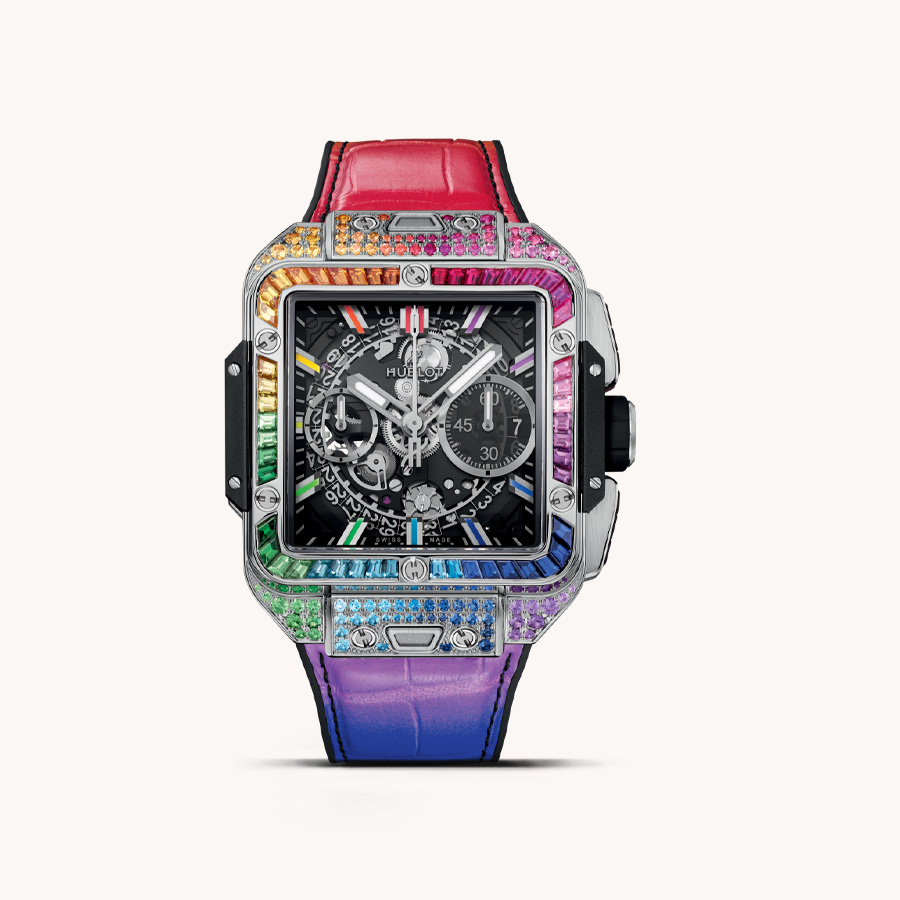 RELOJ HUBLOT SQUARE BANG UNICO TITANIUM RAINBOW 42MM